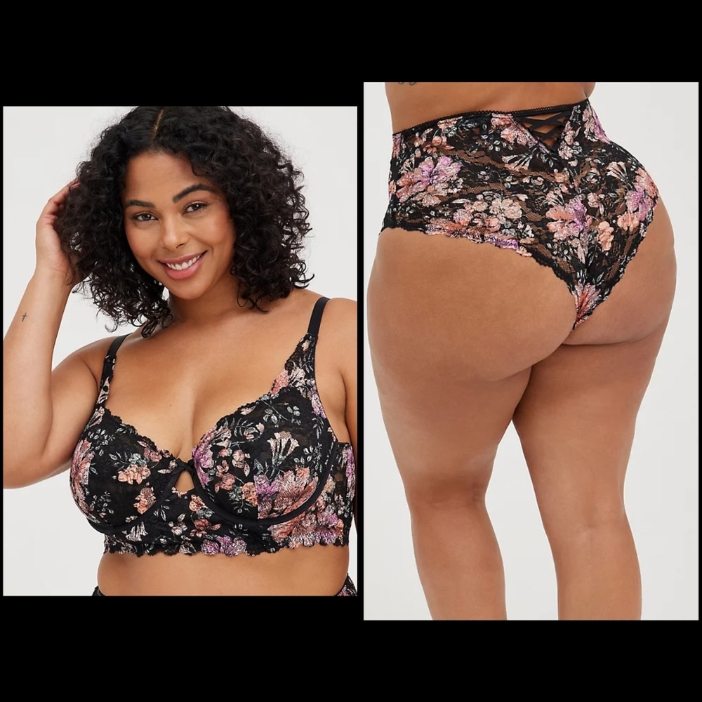 Torrid 5X SET Longline Lace Floral Bralette & Thong Panty